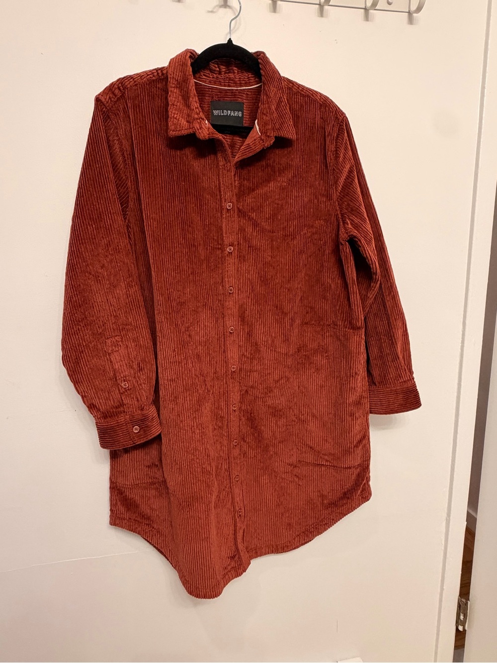 Wildfang Corduroy Button-Up Shirt Dress - Rust Red